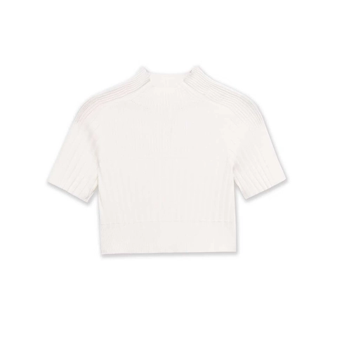Top da Donna in Maglia a Costine Con Collo a Lupetto Manica Corta Aderente Tinta Unita Corto Leggero per Ufficio Casual