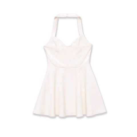 Damen Sexy Neckholder Minikleid Ärmellos Rückenfrei A-Linie Slim Fit Minimalistisch Weißes Partykleid