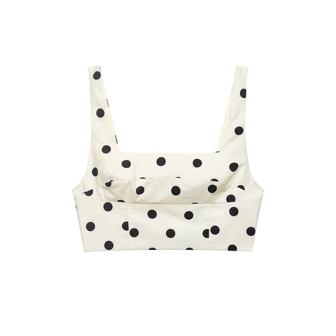 Women's Polka Dot Camisole And Irregular Skirt Set Retro Sleeveless Square Neck Top High Waist Drawstring Skirt Set