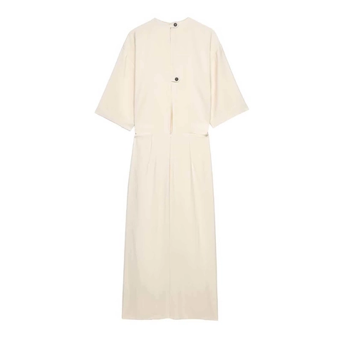 Damen Sommer Kurzarm Rundhals Maxi Kleid Knoten Rüschen Details Minimalistisch Aprikose Locker Lässiges Elegantes Langes Kleid
