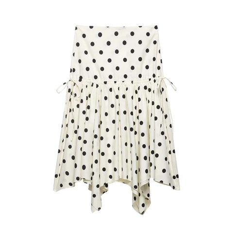 Women's Polka Dot Camisole And Irregular Skirt Set Retro Sleeveless Square Neck Top High Waist Drawstring Skirt Set