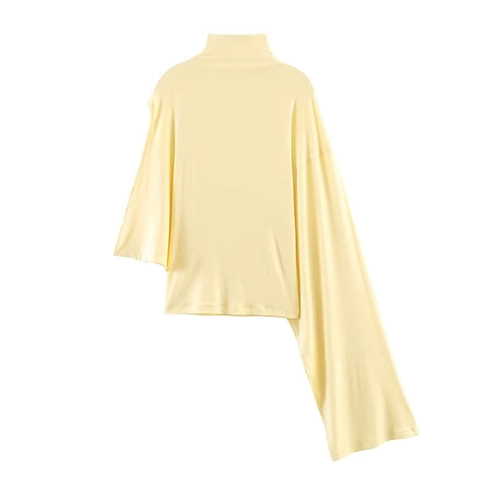 Women Asymmetric High Neck Knit Top Casual Solid Color Sleeveless Drape Mock Neck Soft Yellow Knitted Pullover Vest