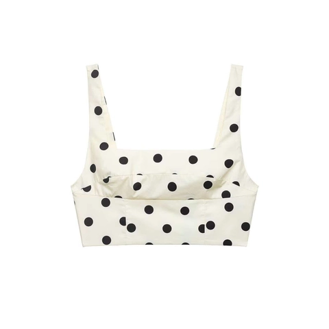 Ensemble Jupe à Pois pour Femmes Vintage Col Carré Crop Top et Jupe à Ourlet Asymétrique Élégant Tenue d'Été