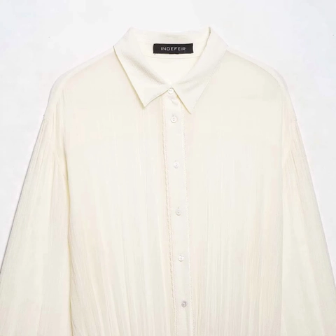 Elegant Damen Off White Hemdkleid Langarm Gekräuselt Stufenrock Rüschensaum Spitze Casual Minimalistisch Midi Kleid
