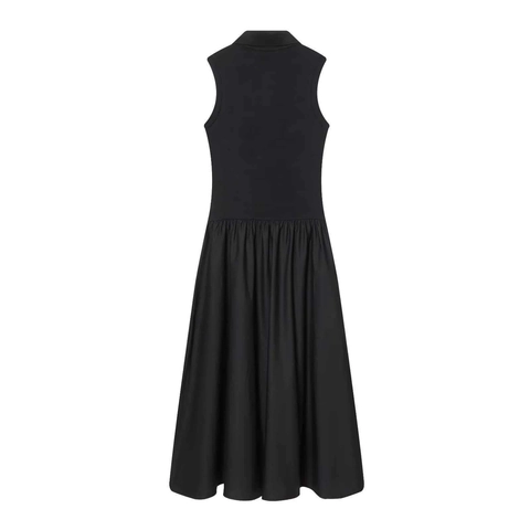 Dames Mouwloos Polokraag Breisel Patchwork Midi Jurk Elegant Afslankend Effen Zwart Tankjurk Voor Dagelijks Gebruik
