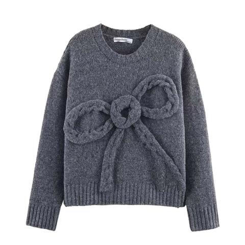 Dames Casual 3D Strik Gebreide Trui Ronde Hals Lange Mouw Pullover Zachte Stretch Warme Gebreide Jumper Effen Kleur Top