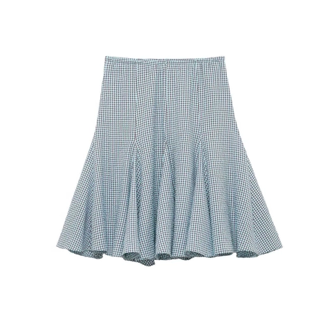 Gonna a Quadri Irregolare Moda Donna Estiva Casual a Vita Alta Gingham Seersucker Gonna a Trapezio Mini Gonna a Quadri Blu Marrone