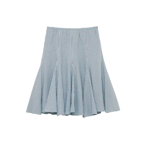 Gonna a Quadri Irregolare Moda Donna Estiva Casual a Vita Alta Gingham Seersucker Gonna a Trapezio Mini Gonna a Quadri Blu Marrone