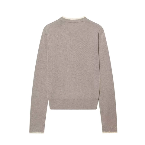 Women's Elegant Lace Patchwork Knit Cardigan Round Neck Single Breasted Long Sleeve Solid Color Soft Sweater Top
