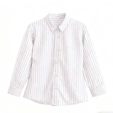 Women's Casual Long Sleeve Striped Button Down Shirt Lapel Collar Blouse Light Purple White Gray Pink Striped Top