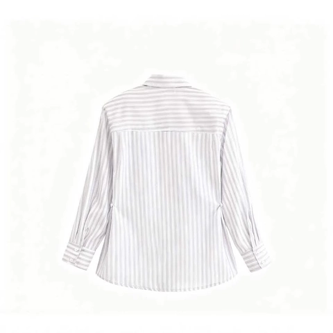 Women's Casual Long Sleeve Striped Button Down Shirt Lapel Collar Blouse Light Purple White Gray Pink Striped Top