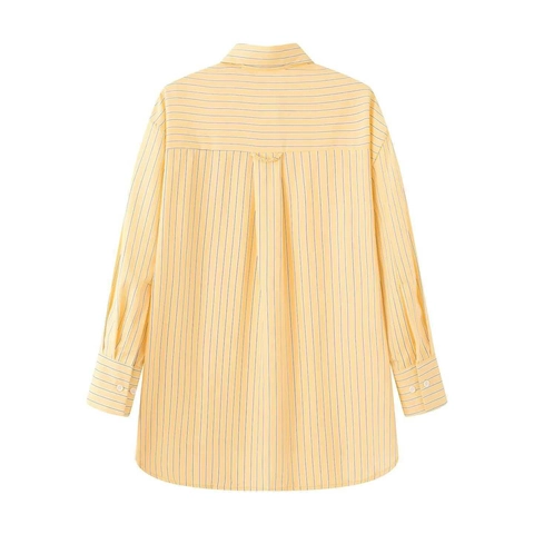 Dames Casual Gestreepte Shirt Met Lange Mouwen Losse Knoop Blouse Lichtgewicht Woon-Werkverkeer Revers Top Voor Dagelijks Kantoor Streetwear