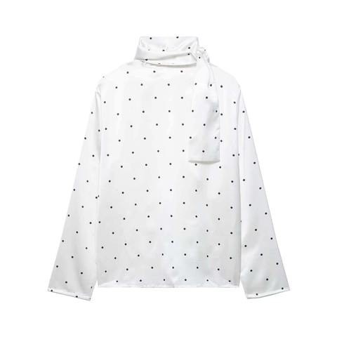 Elegante Damen Satin Polka Dot Bluse Schluppenkragen Langarm Büro Pendler Hemd Top Vintage Französischen Stil Top