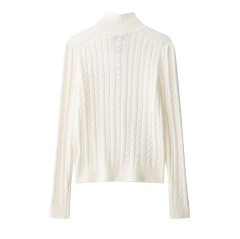 Cárdigan de Punto de Ocho para Mujer Cuello Medio Alto Manga Larga Suéter de Botones Holgado Color Sólido Top Elegante