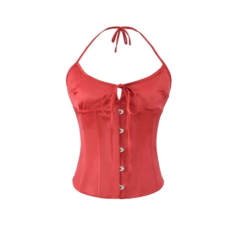 Damen Vintage Satin Halter Corset Top Sexy Schnürung Vorne Haken Und Ösen Verschluss Slim Fit Ärmelloses Party Camisole Top