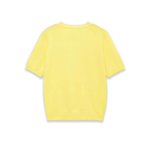 Women's Casual V-Neck Knit Top Solid Color Short Sleeve Ribbed Trim Polyester Sweater For Daily Commute Summer Spring Yellow