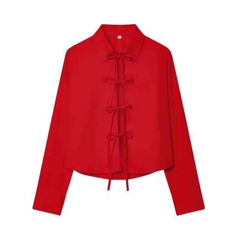 Damen Elegant Schleife Vorne Langarmshirt Einfach Vielseitig Locker Polyester Bluse Gestreift Einfarbig Oberteil Für Alltag