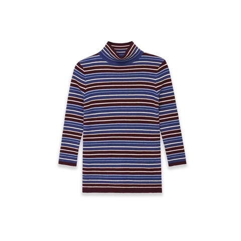 Jersey de Punto con Cuello Alto para Mujer Rayas Multicolores Ajuste Estrecho Manga Larga Poliéster Suave Otoño Invierno