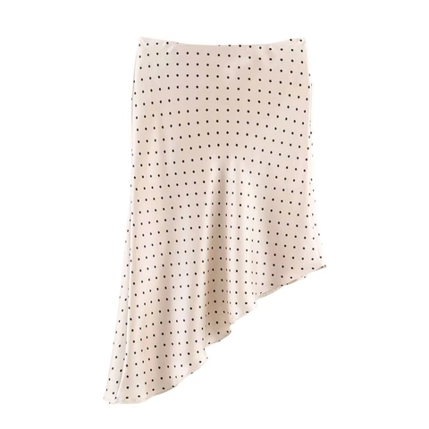 Elegante Gonna Midi a Pois Asimmetrica Donna Vita Alta Trama in Raso Gonna Crema e Nero Casual Quotidiano