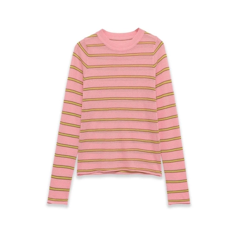 Damen Slim Fit Gestreifter Strickpullover Langarm Rundhals Leichter Polyester Pullover Top Für Den Täglichen Casual Mode