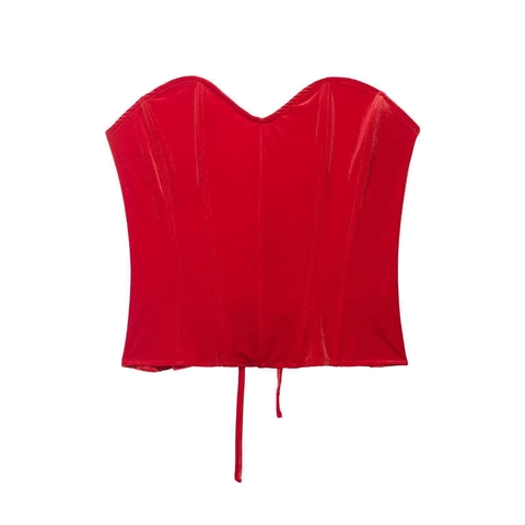 Women's Red Velvet Two Piece Set Sweetheart Neck Corset Top And High Waist Slit Wrap Midi Skirt Elegant Party Banquet Outfit