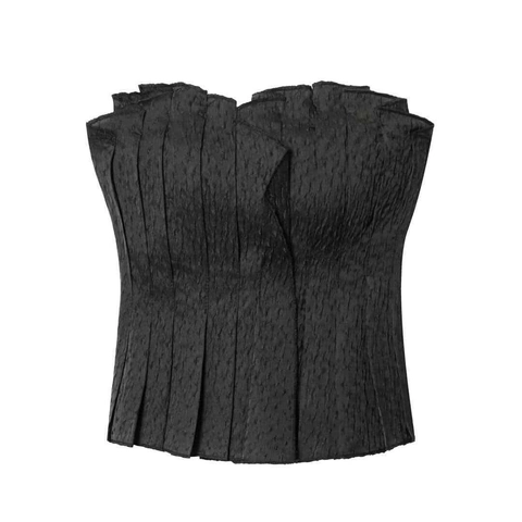 Women Sexy Strapless Tube Top Crinkled Texture Slim Fit Back Zipper Summer Casual Solid Charcoal Black Cropped Top