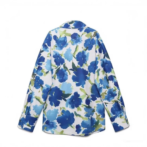 Women Elegant Satin Texture Floral Print Shirt Long Sleeve Button Down Blouse For Office Casual Daily Wear Chic Tops