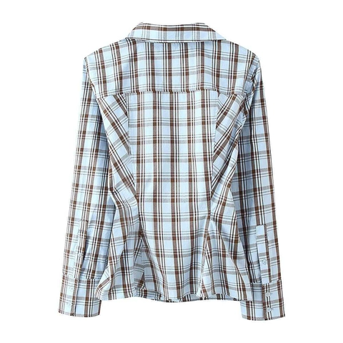Women Plaid Wrap V-Neck Blouse Elegant Long Sleeve Polyester Shirt For Office Casual Wear Classic Autumn Checkered Top