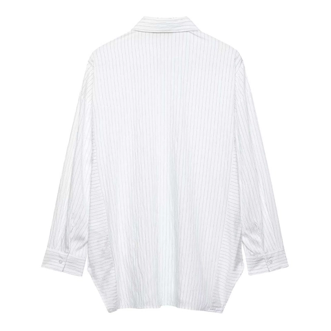 Dames Casual Ruime BF-Stijl Gestreepte Overhemd Lange Mouw Revers Knoopsluiting Blouse Top Voor Dagelijks Kantoor Wit