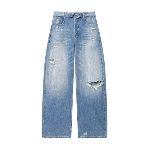 Vintage High Waisted Ripped Wide Leg Jeans For Women Distressed Washed Straight Denim Pants Casual Streetwear Loose Trousers