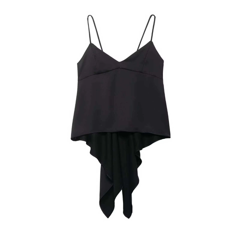 Damen Sexy V-Ausschnitt Schwarz Spaghettiträger Top Asymmetrischer Saum Rückenfrei Schnürung Sommer Mode Cami Tank Top