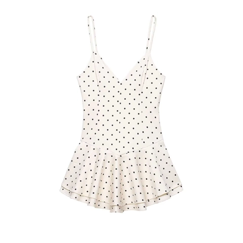 Robe Mini à Bretelles Sexy à Pois pour Femmes avec Col en V Profond et Ourlet à Volants Coupe Ajustée sans Manches Été Plage