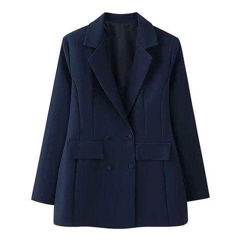 Dames Double Breasted Blazerjurk Elegant Reverskraag Slim Fit Lange Mouw Effen Kleur Kantoor Mini Pak Jurk