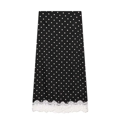 Vintage Women Polka Dot A-Line Skirt With White Lace Hem Retro High Waist Mid Length Skirt Fashion Commuting Skirt Bottoms