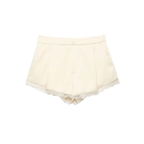 Women Summer Elegant Satin High Waist Shorts With Lace Trim Minimalist Solid Color Commute Comfortable Polyester Bottoms