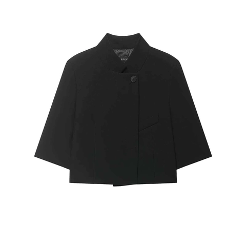 Blazer Corto Casual para Mujer Chaqueta con Cuello Alzado Manga 3/4 de un Solo Botón Minimalista Color Sólido Oficina