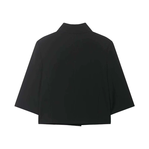 Blazer Corto Casual para Mujer Chaqueta con Cuello Alzado Manga 3/4 de un Solo Botón Minimalista Color Sólido Oficina
