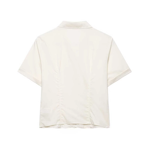 Camisa Elegante de Volantes y Remaches para Mujer Manga Corta Color Sólido Blusa Minimalista de Verano Top de Poliéster