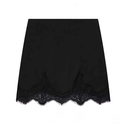 Gonna Mini Elegante in Raso da Donna Con Patchwork in Pizzo Cerniera Invisibile Vita Alta Gonna Corta per Festa Ufficio