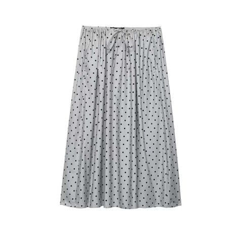 Damen Casual Polka Dot A-Linie Rock Hohe Taille Elastischer Kordelzug Grau Langer Midi Rock Für Sommer Damen Mode
