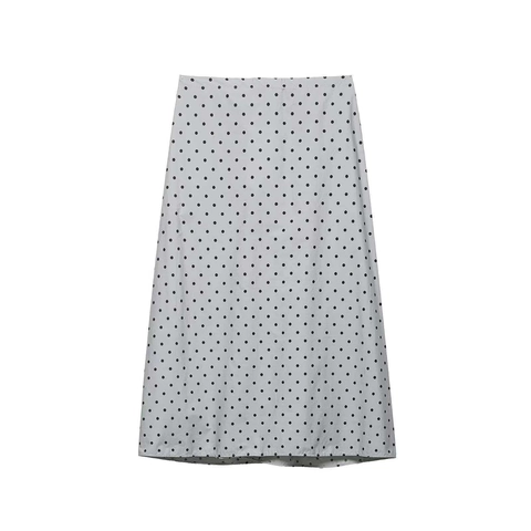 Damen Casual Polka Dot A-Linie Rock Hohe Taille Elastischer Kordelzug Grau Langer Midi Rock Für Sommer Damen Mode