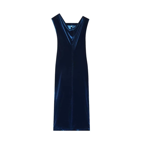 Women's Elegant Velvet Cowl Neck Sleeveless Midi Dress Bodycon Slim Fit Back Split Solid Color Party Evening Dress