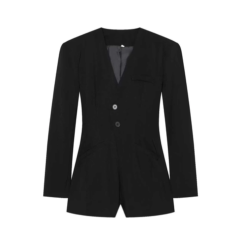 Women Elegant V Neck Blazer Jumpsuit Long Sleeve Solid Color Button Playsuit Romper For Office Party