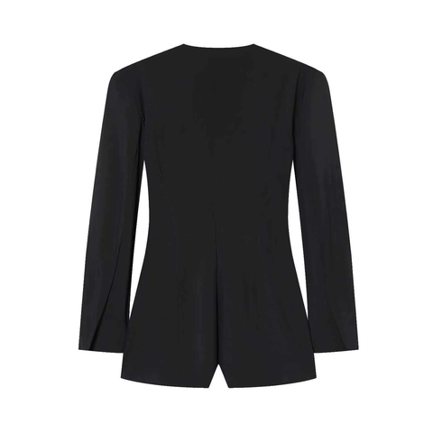 Women Elegant V Neck Blazer Jumpsuit Long Sleeve Solid Color Button Playsuit Romper For Office Party