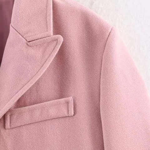 Women Elegant Pink Extra Long Woolen Coat Autumn Winter Lapel Single Button Overcoat Loose Casual Stylish Pocket Outerwear