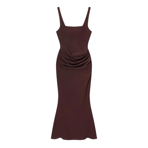 Damen Sexy Satin Gerafftes Maxi Kleid Mit Quadratischem Ausschnitt Und Fischschwanz Saum Elegant Abendgesellschaft Bankett Kleid