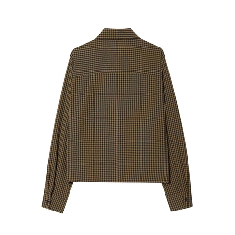 Women Casual Gingham Plaid Drawstring Hem Long Sleeve Shirt Retro Turn Down Collar Polyester Blouse Top For Daily Office Wear