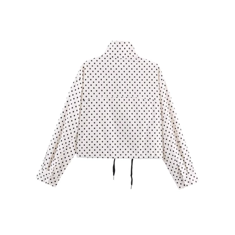 Damen Casual Polka Dot Jacke Stehkragen Langarm Reißverschluss Kordelzug Saum Oberbekleidung Herbst Mode Mantel