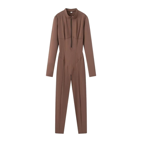 Mono de Yoga Ajustado para Mujer Manga Larga Cremallera Frontal Alta Elasticidad Moldeador Deportivo Pantalón Largo Body Fitness Romper