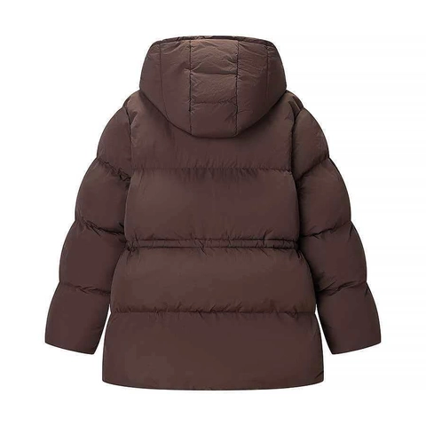 Chaqueta Acolchada de Invierno con Capucha para Mujer Abrigo Acolchado Marrón Café Largo Medio Casual Cortavientos